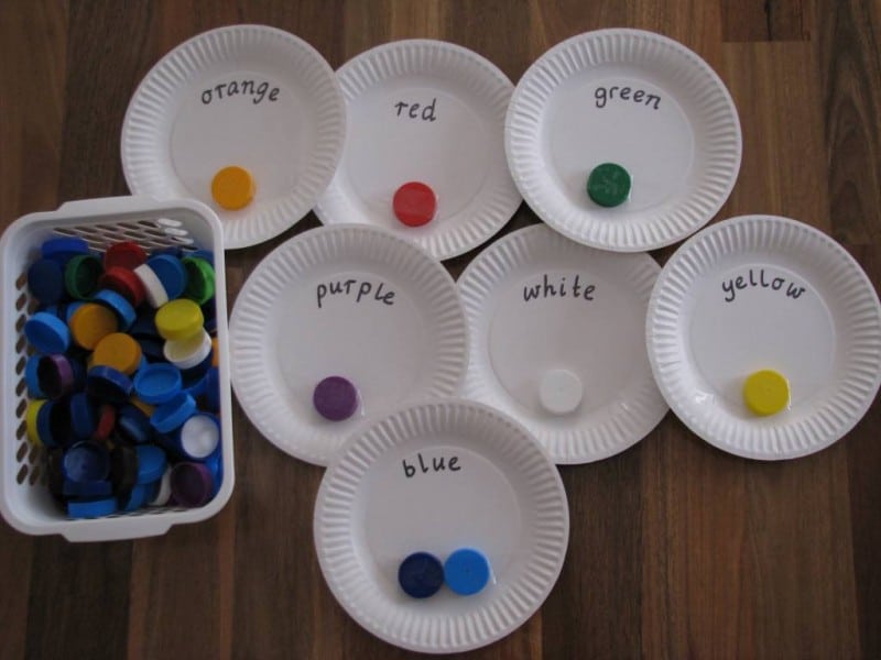 Sorting Colours with Bottle Tops | Learning 4 Kids