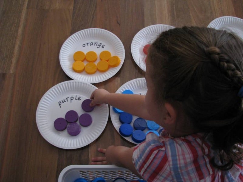 Sorting Colours with Bottle Tops | Learning 4 Kids