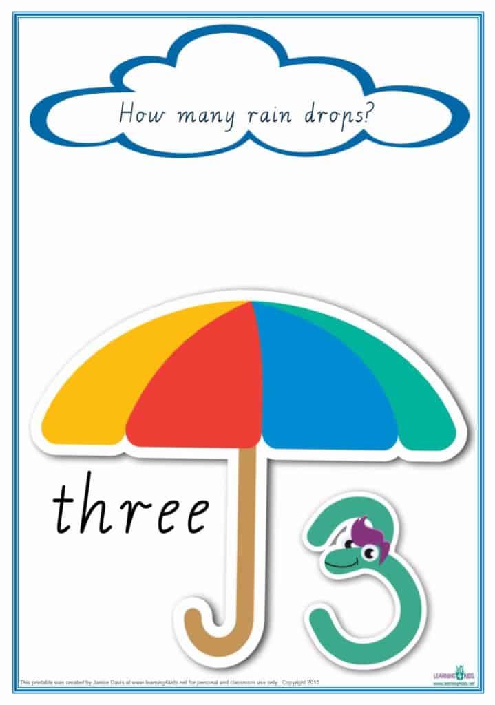 Counting Raindrops Printable Maths Games and Activities (Cursive Print ...