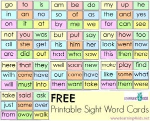 Free Printable Sight Word Cards | Learning 4 Kids